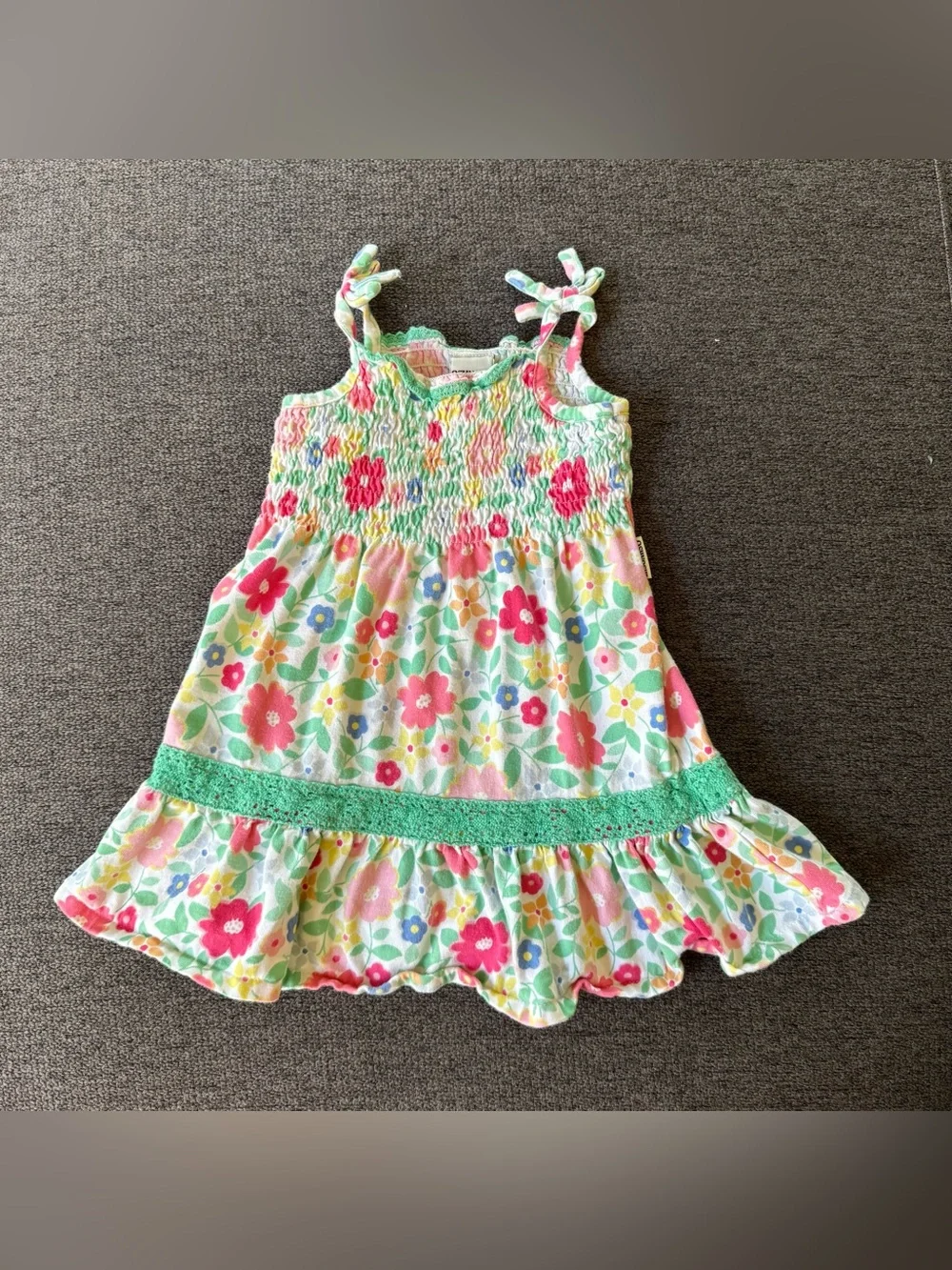 Y2K Oshkosh Multicolor pink Green Floral Dress Spaghetti Straps Baby Girl 12M
